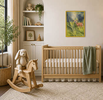             Third Labor fawn artwork displayed in a contemporary upscale nusery        